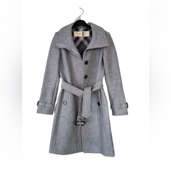 Burberry London Gray Wool & Cashmere Belted Trench Dress Coat - Picture 3 of 13